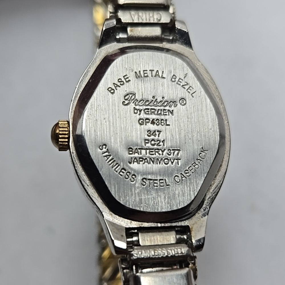 Gruen Precision Diamond Quartz Watch Two Tone Gold Silver New Battery Working - Picture 10 of 10